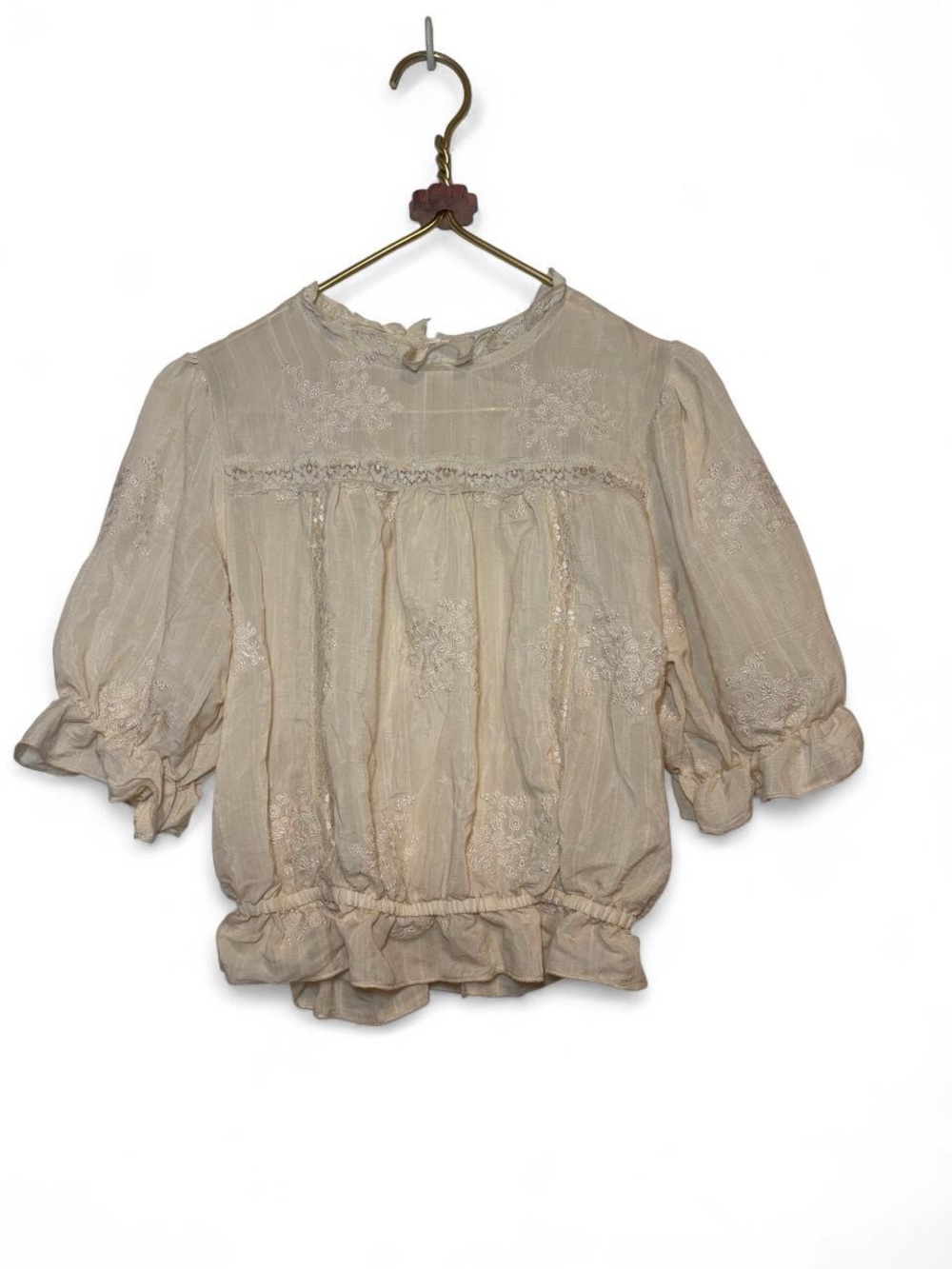 Women's Cream Peasant Blouse with Lace Trim